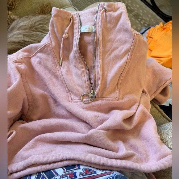 Jonathan Simkhai- Pale PINK Zella Longsleeve Half Zip Cropped Sweatshirt - Picture 2 of 5